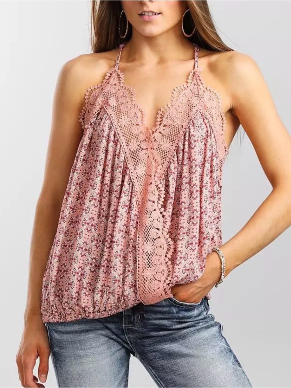 Daytrip Women’s  Lace-Trim Floral Tank Top - Blush Pink size Small